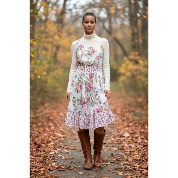 Bila Floral feminine dress XL blouson Fairycore Easter coquette milkmaid modest - Picture 4 of 14